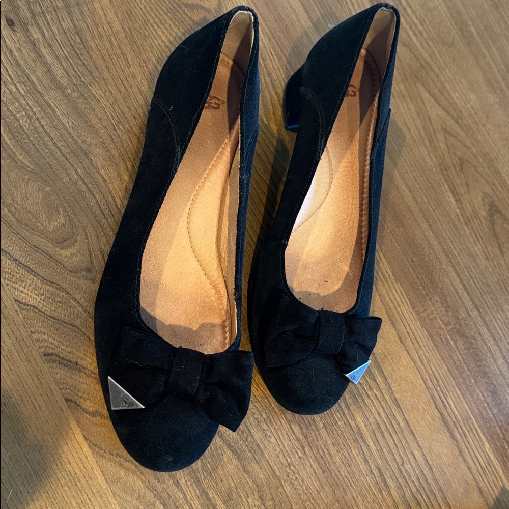 UGG Koa Black Suede Flats with Silver Detail